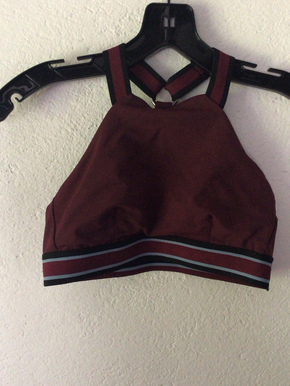 MICHI Maroon High Neck Sports Bra with Striped Band